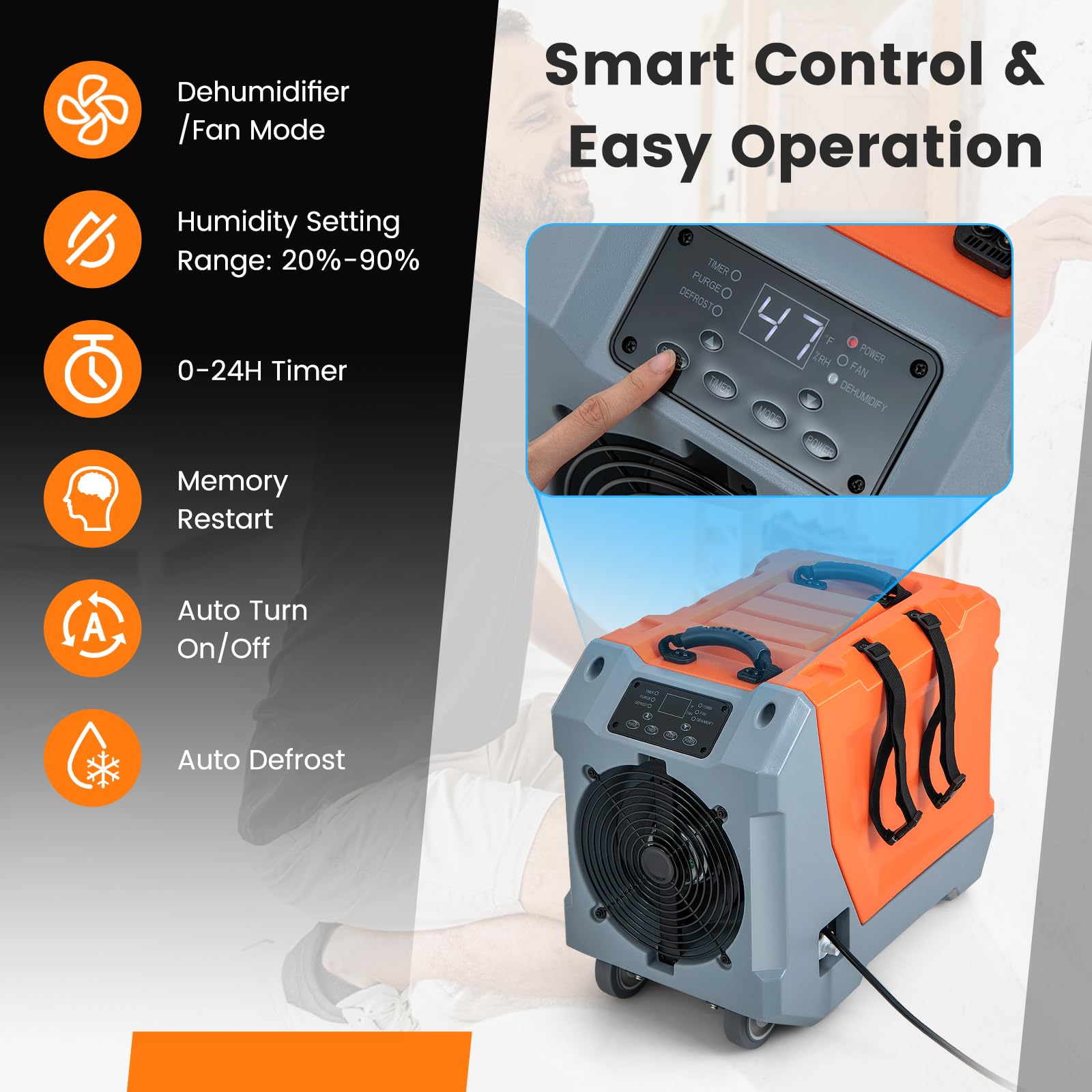 Costway 180 Ppd Commercial Dehumidifier, With Pump & Drain Hose, Industrial Dehumidifier With Auto Defrost, 2 Wheels & Collapsib